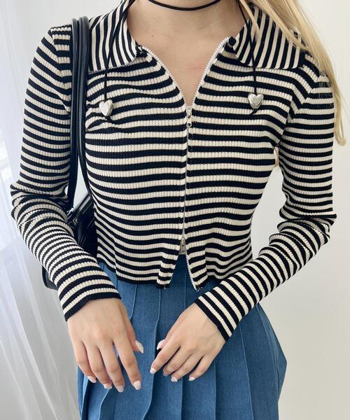 PHILLY(フィリー)の「【PHILLY】Wジップボーダーカーディガン(カーディガン/ボレロ・レディース・ブラウン/ブラック/グレー・FREE)」の13枚目の写真