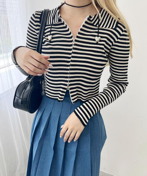 PHILLY(フィリー)の「【PHILLY】Wジップボーダーカーディガン(カーディガン/ボレロ・レディース・ブラウン/ブラック/グレー・FREE)」の14枚目の写真