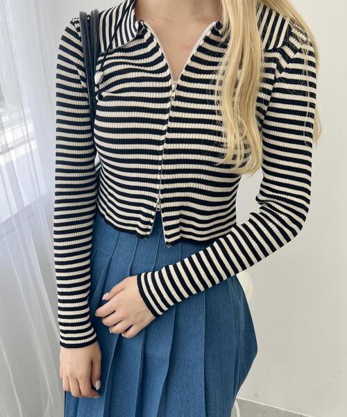 PHILLY(フィリー)の「【PHILLY】Wジップボーダーカーディガン(カーディガン/ボレロ・レディース・ブラウン/ブラック/グレー・FREE)」の15枚目の写真