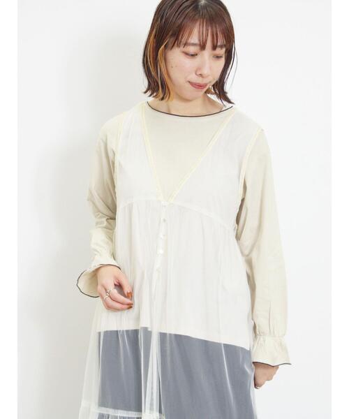 Samansa Mos2（サマンサ モスモス）の「袖フリルメローカットソー（Tシャツ/カットソー・レディース・キナリ/ブラック/オフホワイト/モカ・F）」の6枚目の写真