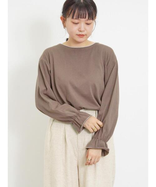 Samansa Mos2（サマンサ モスモス）の「袖フリルメローカットソー（Tシャツ/カットソー・レディース・キナリ/ブラック/オフホワイト/モカ・F）」の14枚目の写真