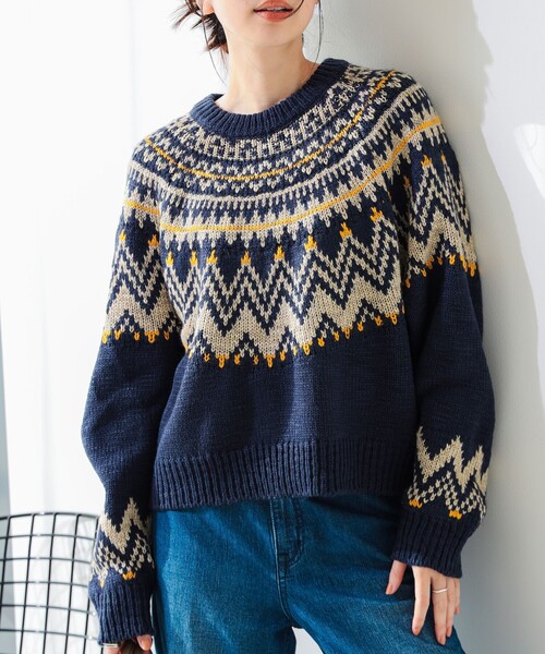 B:MING by BEAMS（ビーミングバイビームス）の「求心柄 ニット（ニット/セーター・レディース・ネイビー/ホワイト系その他5・ONE SIZE）」の9枚目の写真