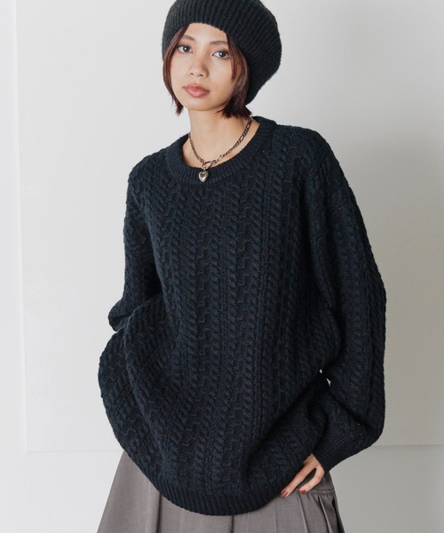 PAGEBOY（ページボーイ）の「スクエアケーブルBIGプルオーバー（ニット/セーター・レディース・オフホワイト/ブラック/ブラウン/グリーン系その他/ライトブルー・FREE）」の14枚目の写真