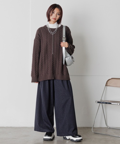 PAGEBOY（ページボーイ）の「スクエアケーブルBIGプルオーバー（ニット/セーター・レディース・オフホワイト/ブラック/ブラウン/グリーン系その他/ライトブルー・FREE）」の16枚目の写真