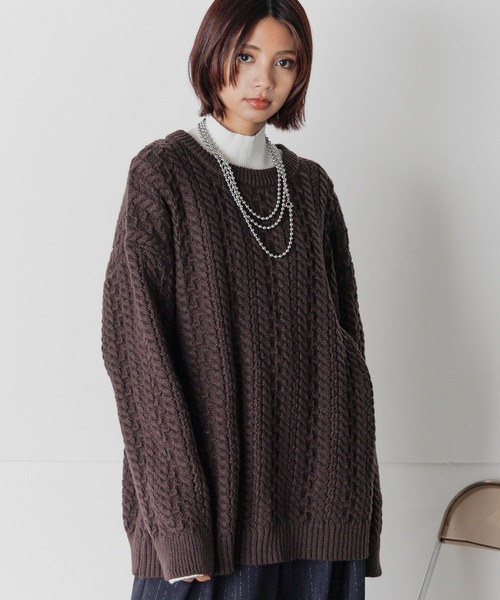 PAGEBOY（ページボーイ）の「スクエアケーブルBIGプルオーバー（ニット/セーター・レディース・オフホワイト/ブラック/ブラウン/グリーン系その他/ライトブルー・FREE）」の21枚目の写真