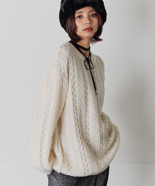 PAGEBOY（ページボーイ）の「スクエアケーブルBIGプルオーバー（ニット/セーター・レディース・オフホワイト/ブラック/ブラウン/グリーン系その他/ライトブルー・FREE）」の9枚目の写真