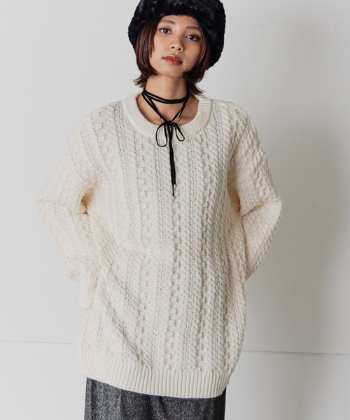 PAGEBOY（ページボーイ）の「スクエアケーブルBIGプルオーバー（ニット/セーター・レディース・オフホワイト/ブラック/ブラウン/グリーン系その他/ライトブルー・FREE）」の10枚目の写真