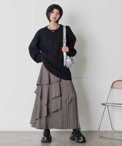 PAGEBOY（ページボーイ）の「スクエアケーブルBIGプルオーバー（ニット/セーター・レディース・オフホワイト/ブラック/ブラウン/グリーン系その他/ライトブルー・FREE）」の11枚目の写真