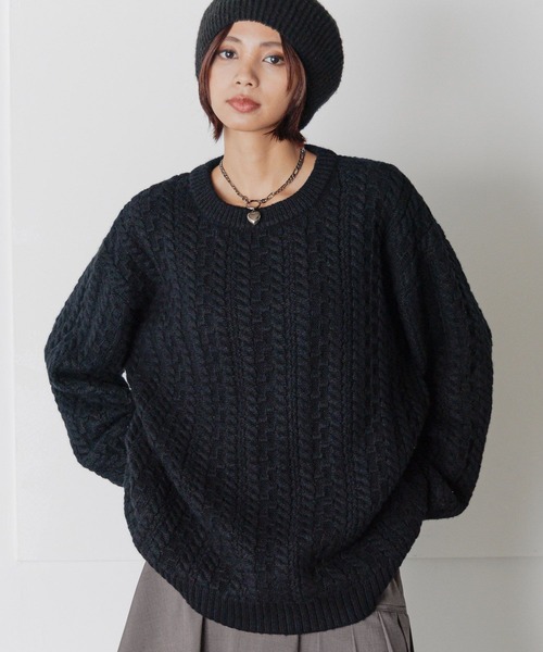 PAGEBOY（ページボーイ）の「スクエアケーブルBIGプルオーバー（ニット/セーター・レディース・オフホワイト/ブラック/ブラウン/グリーン系その他/ライトブルー・FREE）」の13枚目の写真