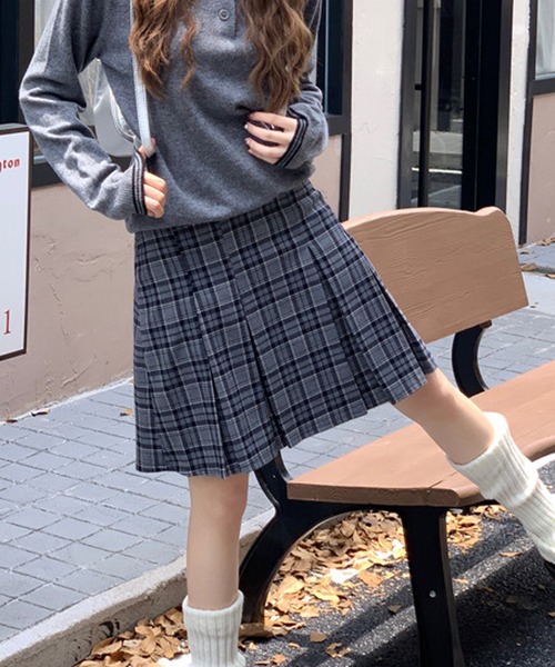HALEY PESCA(ヘーリーペスカ)の「HALEY PESCA/ギークチェック ミディアムプリーツスカート(スカート・レディース・ブラック/ブラウン/ブルー・SMALL/MEDIUM)」の1枚目の写真