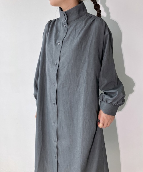 AS KNOW AS plus（アズノゥアズプラス）の「◇スタンドカラー羽織りワンピ―ス（シャツワンピース・レディース・ブラック/ネイビー系/杢グレー/グリーン・FREE）」の21枚目の写真