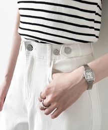 COCOMOMO（ココモモ）の「【楽 革 命】ストレッチ抜群! 楽革命デニムパンツ ウエスト調整ボタンつき デニムパンツ ストレート ハイウエスト デニム ワイドパンツ ワイドデニムパンツ（デニムパンツ）」