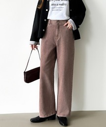 【楽 革 命】ストレッチ抜群！ 楽革命デニムパンツ ウエスト調整ボタンつき デニムパンツ ストレート ハイウエスト デニム ワイドパンツ ワイドデニムパンツ