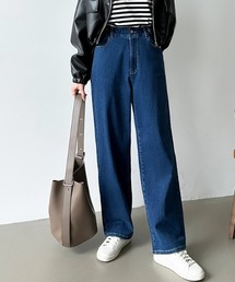 【楽 革 命】ストレッチ抜群! 楽革命デニムパンツ ウエスト調整ボタンつき デニムパンツ ストレート ハイウエスト デニム ワイドパンツ ワイドデニムパンツ