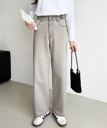 COCOMOMO（ココモモ）の「【楽 革 命】ストレッチ抜群！ 楽革命デニムパンツ ウエスト調整ボタンつき デニムパンツ ストレート ハイウエスト デニム ワイドパンツ ワイドデニムパンツ（デニムパンツ）」