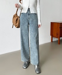 COCOMOMO（ココモモ）の「【楽 革 命】ストレッチ抜群! 楽革命デニムパンツ ウエスト調整ボタンつき デニムパンツ ストレート ハイウエスト デニム ワイドパンツ ワイドデニムパンツ（デニムパンツ）」