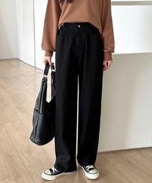 COCOMOMO（ココモモ）の「【楽 革 命】ストレッチ抜群! 楽革命デニムパンツ ウエスト調整ボタンつき デニムパンツ ストレート ハイウエスト デニム ワイドパンツ ワイドデニムパンツ（デニムパンツ）」