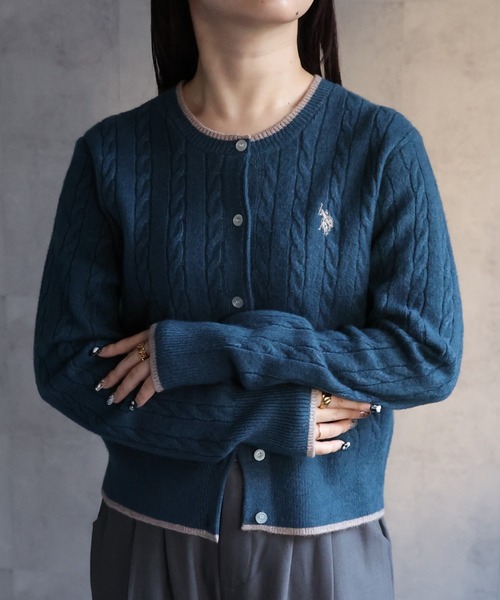 カーディガン ap retro別注「U.S. POLO ASSN./ユーエスポロアッスン」ケーブルニットカーディガン レディース U.S. POLO ASSN. カーディガン ap retro別注「U.S. ASSN