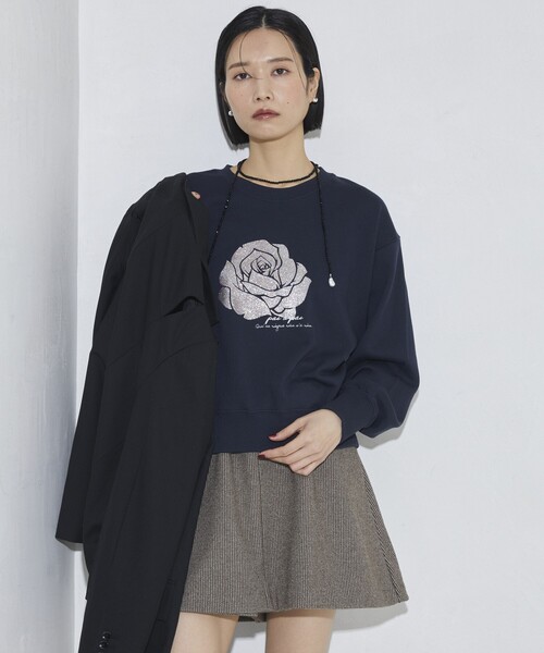 Firsthand（ファーストハンド）の「Firsthand/ファーストハンド オーガニックコットンローズラメプリントスウェット（スウェット・レディース・ネイビー/グレー/チャコールグレー・FREE）」の3枚目の写真