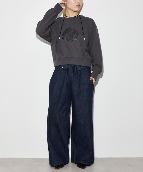 Firsthand（ファーストハンド）の「Firsthand/ファーストハンド オーガニックコットンローズラメプリントスウェット（スウェット・レディース・ネイビー/グレー/チャコールグレー・FREE）」の16枚目の写真