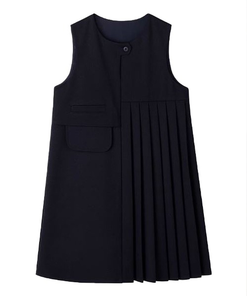 アシンメトリープリーツダークネイビーワンピース（ワンピース  