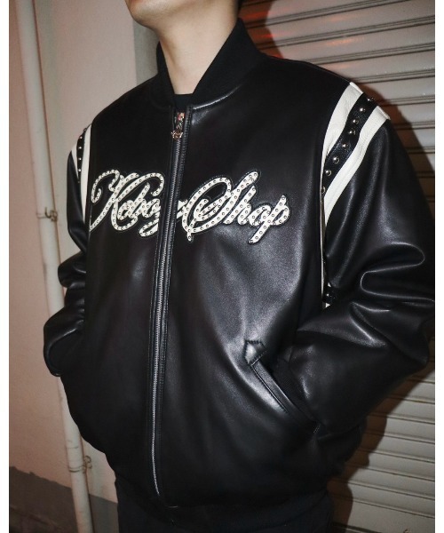 keboz 袖レザー　スタジャン DAC STUDS LEATHER VARSITY JACKET（スタジャン）｜KEBOZ