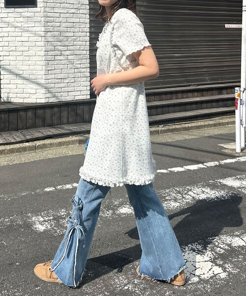Tee付きフラワーワッフルチュニックキャミワンピース セール】Tee付きフラワーワッフルチュニックキャミワンピース