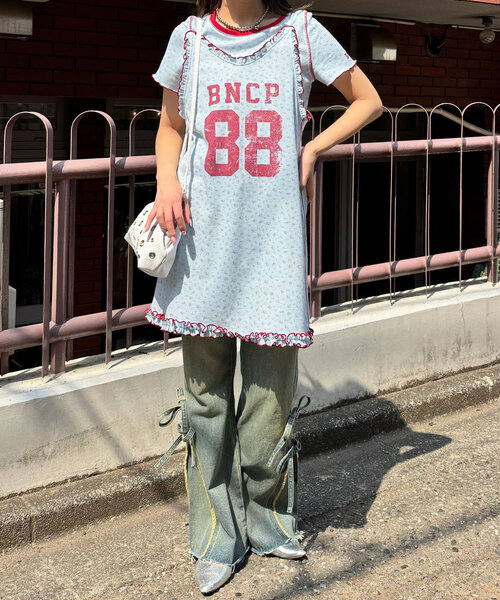 CIAOPANIC（チャオパニック）の「Tee付きフラワーワッフルチュニックキャミワンピース（ワンピース・レディース・ブルー/オフホワイト/ベージュ/グリーン/グリーン系その他/ブルー系その他/ホワイト系その他/ベージュ系その他/アイボリー/ネイビー・ONE SIZE）」の20枚目の写真