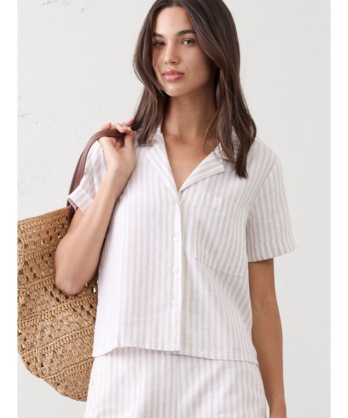 BANANA REPUBLIC FACTORY STORE（バナナリパブリック ファクトリーストア）の「BANANA REPUBLIC FACTORY STORE　　リネンブレンド半袖シャツ（シャツ/ブラウス・レディース・ホワイト/ベージュ/オレンジ/イエロー/グリーン/ホワイト系その他/ベージュ系その他/グリーン系その他/ホワイト系その他2・M/S/XS/L）」の3枚目の写真