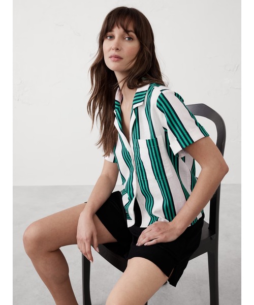 ブラウス シャツ BANANA REPUBLIC FACTORY STORE　　リネンブレンド半袖シャツ レディース セール】BANANA REPUBLIC FACTORY STORE リネンブレンド半袖