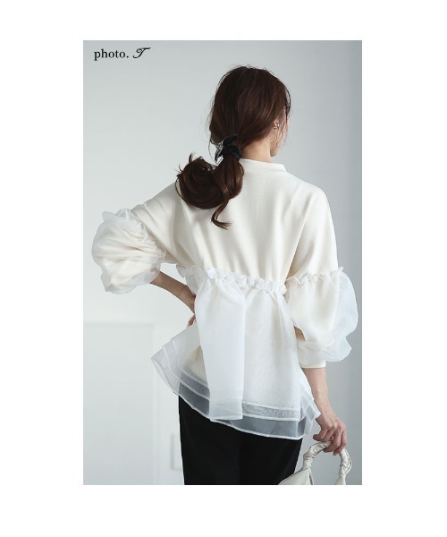 Sawa a la mode（サワアラモード）の「オーガンジー切り替えトップス（Tシャツ/カットソー・レディース・ブラック/ホワイト系その他・FREE）」の8枚目の写真