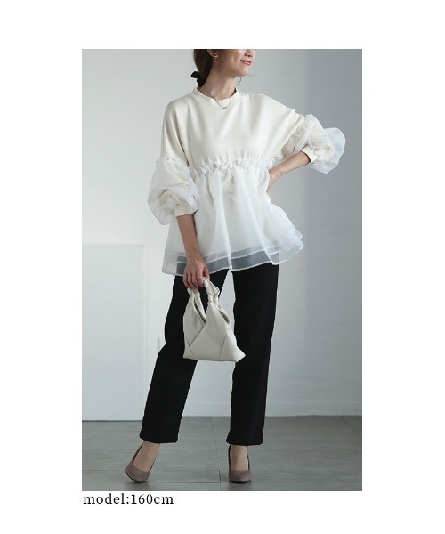 Sawa a la mode（サワアラモード）の「オーガンジー切り替えトップス（Tシャツ/カットソー・レディース・ブラック/ホワイト系その他・FREE）」の11枚目の写真