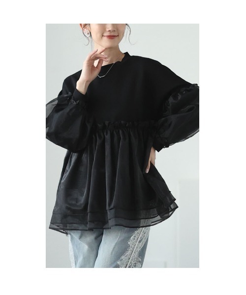 Sawa a la mode（サワアラモード）の「オーガンジー切り替えトップス（Tシャツ/カットソー・レディース・ブラック/ホワイト系その他・FREE）」の18枚目の写真