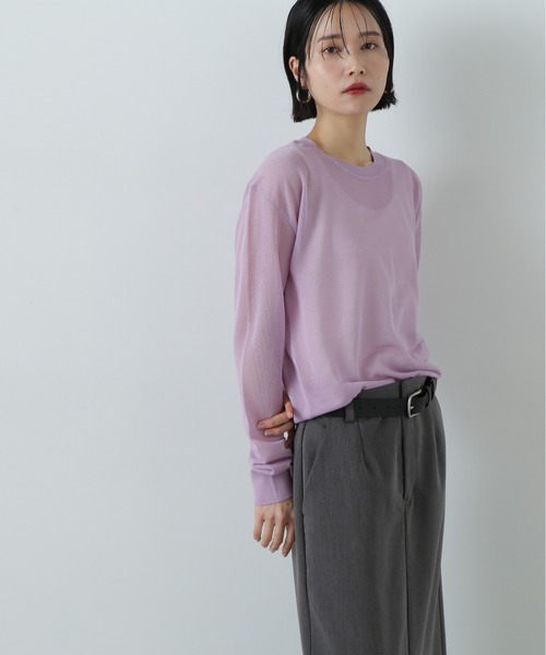 N.（N. Natural Beauty Basic）（エヌエヌナチュラルビューティーベーシック）の「シアープルオーバーニット（ニット/セーター・レディース・オフホワイト/パープル/ブラック・MEDIUM）」の3枚目の写真