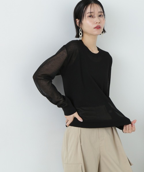 N.（N. Natural Beauty Basic）（エヌエヌナチュラルビューティーベーシック）の「シアープルオーバーニット（ニット/セーター・レディース・オフホワイト/パープル/ブラック・MEDIUM）」の17枚目の写真