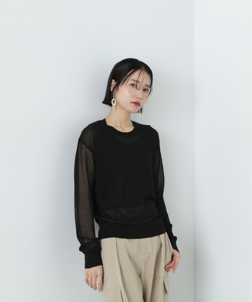 N.（N. Natural Beauty Basic）（エヌエヌナチュラルビューティーベーシック）の「シアープルオーバーニット（ニット/セーター・レディース・オフホワイト/パープル/ブラック・MEDIUM）」の18枚目の写真