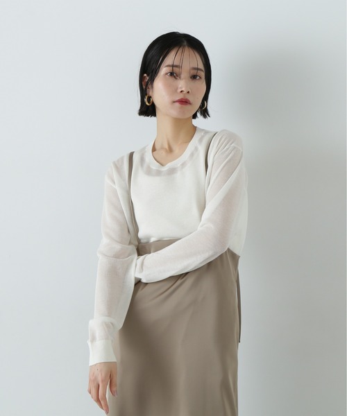 N.（N. Natural Beauty Basic）（エヌエヌナチュラルビューティーベーシック）の「シアープルオーバーニット（ニット/セーター・レディース・オフホワイト/パープル/ブラック・MEDIUM）」の5枚目の写真