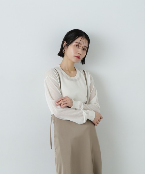 N.（N. Natural Beauty Basic）（エヌエヌナチュラルビューティーベーシック）の「シアープルオーバーニット（ニット/セーター・レディース・オフホワイト/パープル/ブラック・MEDIUM）」の7枚目の写真