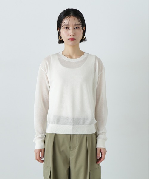 N.（N. Natural Beauty Basic）（エヌエヌナチュラルビューティーベーシック）の「シアープルオーバーニット（ニット/セーター・レディース・オフホワイト/パープル/ブラック・MEDIUM）」の8枚目の写真