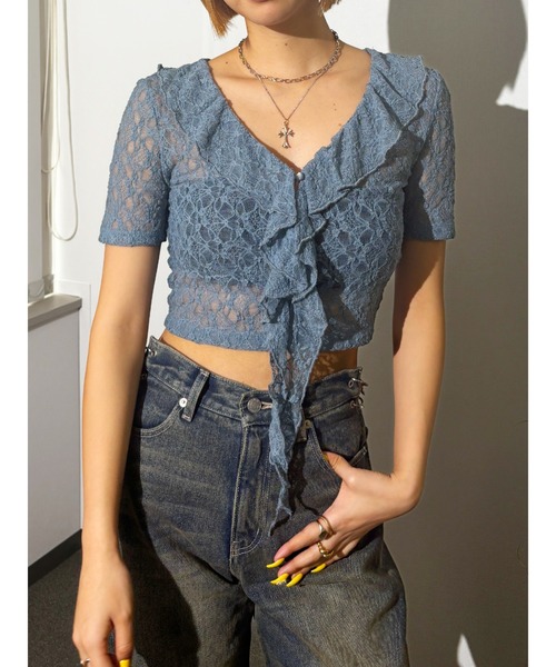 EVRIS（エヴリス）の「チョーカーレーストップス（Tシャツ/カットソー・レディース・イエロー/ブラック/ホワイト/ブルー・FREE）」の4枚目の写真