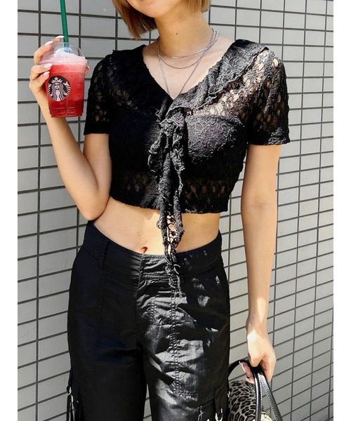 EVRIS（エヴリス）の「チョーカーレーストップス（Tシャツ/カットソー・レディース・イエロー/ブラック/ホワイト/ブルー・FREE）」の3枚目の写真