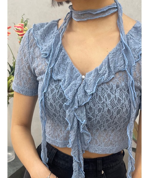 EVRIS（エヴリス）の「チョーカーレーストップス（Tシャツ/カットソー・レディース・イエロー/ブラック/ホワイト/ブルー・FREE）」の13枚目の写真