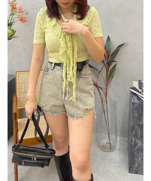 EVRIS（エヴリス）の「チョーカーレーストップス（Tシャツ/カットソー・レディース・イエロー/ブラック/ホワイト/ブルー・FREE）」の16枚目の写真