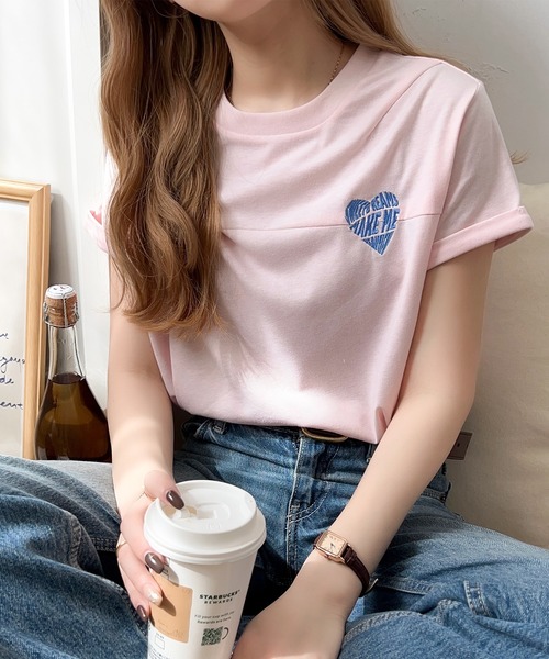 classicalelf(クラシカルエルフ)の「大人のこなれたシンプルスタイル。タックデザインハート刺繍Tシャツ(半袖)(Tシャツ/カットソー・レディース・アイボリー/オフホワイト/ピンク/チャコール・X-LARGE/LARGE/MEDIUM/SMALL)」の10枚目の写真