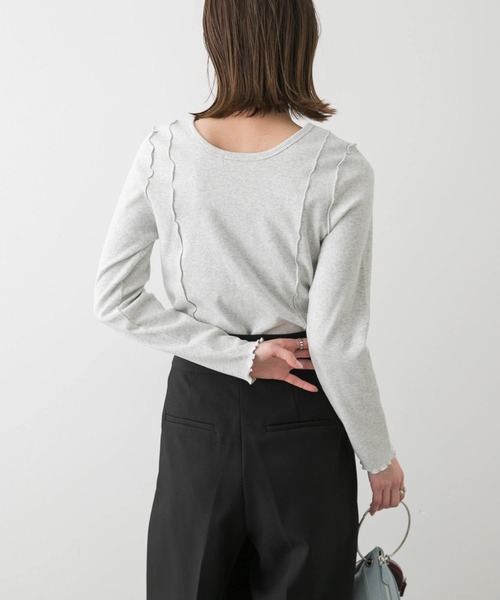 SENSE OF PLACE by URBAN RESEARCH（センスオブプレイスバイアーバンリサーチ）の「ヘンリーネックリブトップ（Tシャツ/カットソー・レディース・オートミール/ネイビー/ピンク・ONE）」の4枚目の写真