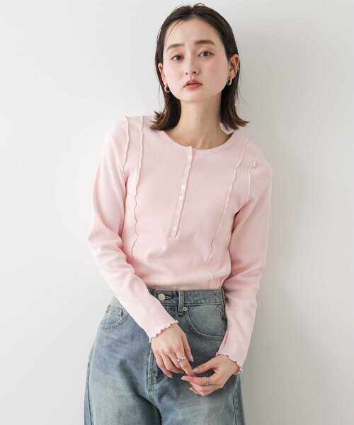 SENSE OF PLACE by URBAN RESEARCH（センスオブプレイスバイアーバンリサーチ）の「ヘンリーネックリブトップ（Tシャツ/カットソー・レディース・オートミール/ネイビー/ピンク・ONE）」の10枚目の写真