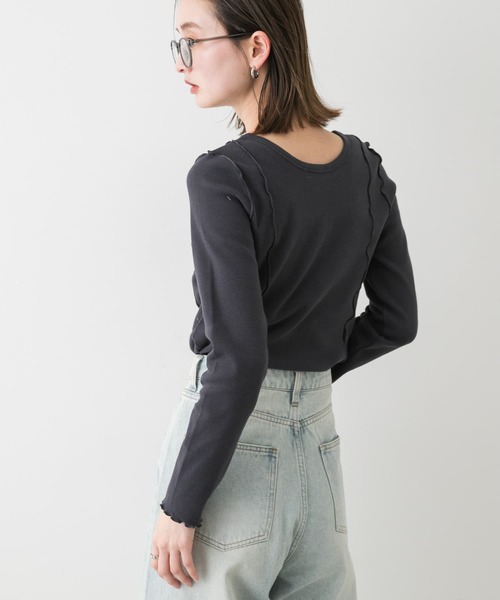 SENSE OF PLACE by URBAN RESEARCH（センスオブプレイスバイアーバンリサーチ）の「ヘンリーネックリブトップ（Tシャツ/カットソー・レディース・オートミール/ネイビー/ピンク・ONE）」の14枚目の写真