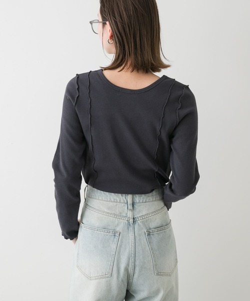 SENSE OF PLACE by URBAN RESEARCH（センスオブプレイスバイアーバンリサーチ）の「ヘンリーネックリブトップ（Tシャツ/カットソー・レディース・オートミール/ネイビー/ピンク・ONE）」の15枚目の写真