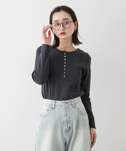 SENSE OF PLACE by URBAN RESEARCH（センスオブプレイスバイアーバンリサーチ）の「ヘンリーネックリブトップ（Tシャツ/カットソー・レディース・オートミール/ネイビー/ピンク・ONE）」の17枚目の写真