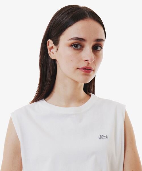 LACOSTE(ラコステ)の「異素材切り替え バルーンシルエット コンビネーションノースリーブドレス ワンピース(ワンピース・レディース・ベージュ/ブラック・40/38/36/34)」の4枚目の写真